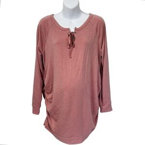 NWT a:glow Maternity Sweater Pink Pullover Top Lace Up Neckline Women’s Sz XL